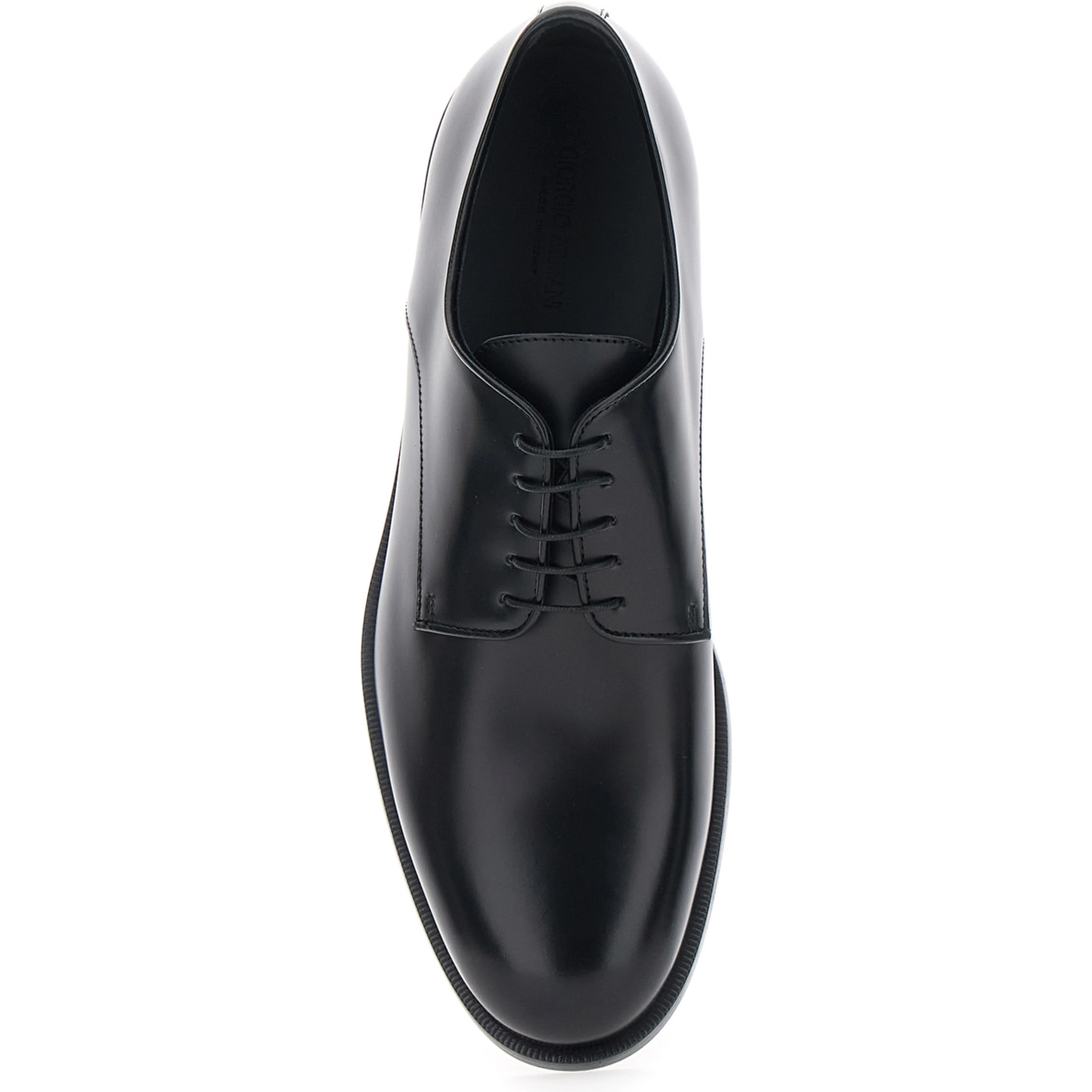 Black derby shoes with laces on the front in leather for men