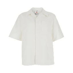 White Bowling Shirt with Cuban Collar in Cotton Man