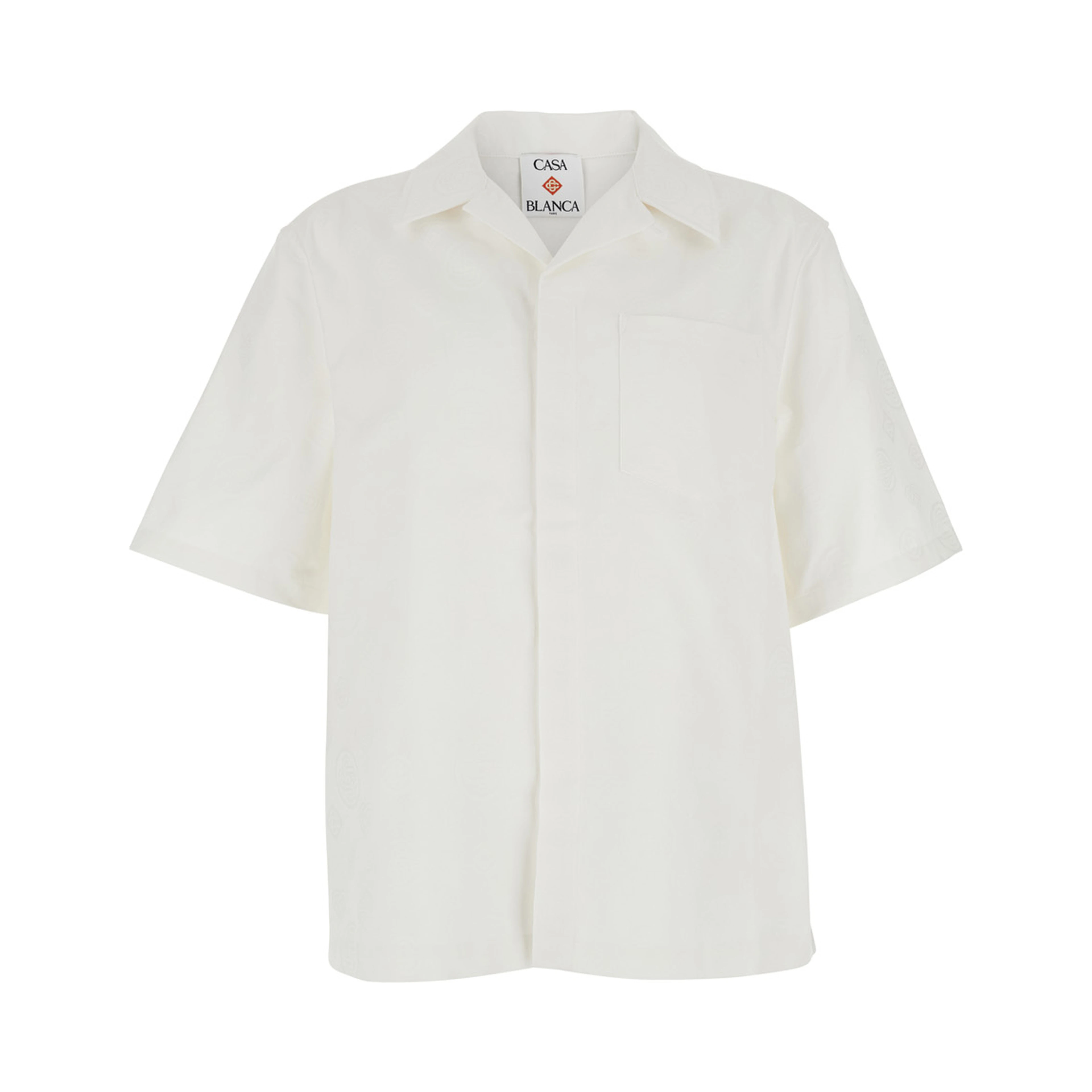 White Bowling Shirt with Cuban Collar in Cotton Man