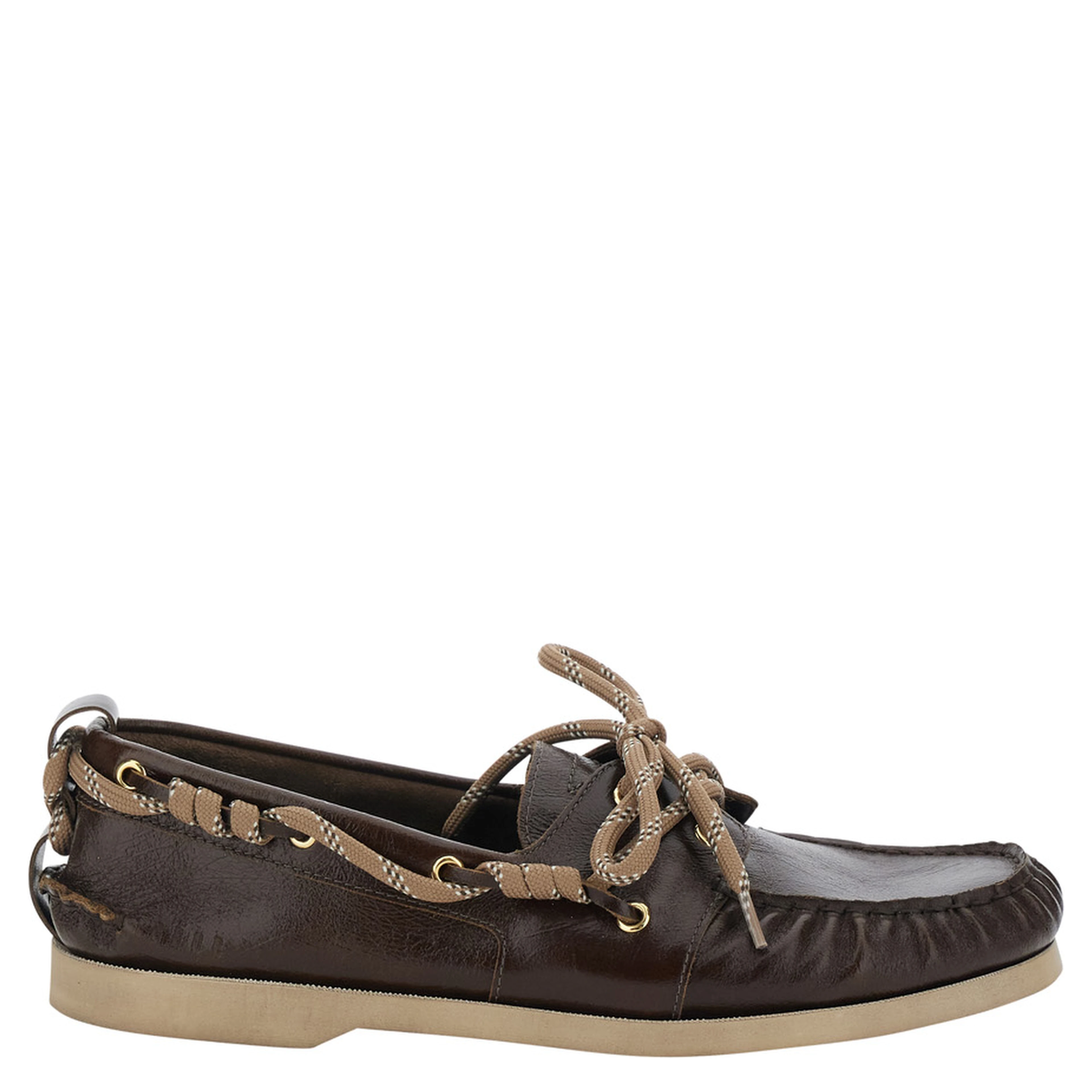 Brown Boat Moccasins with Side Laces in Leather Men