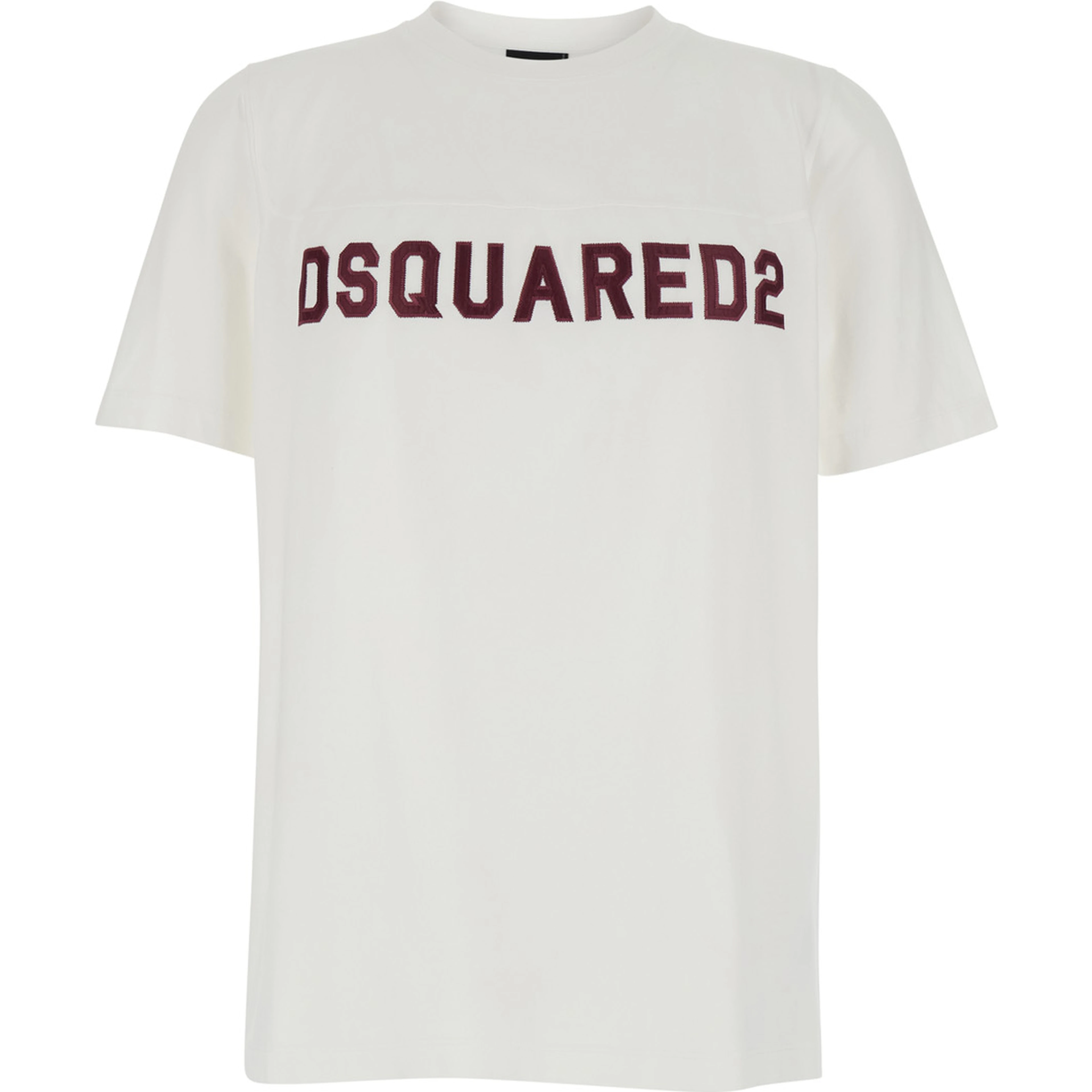 White Crew Neck T-shirt with logo lettering on the front in cotton for men