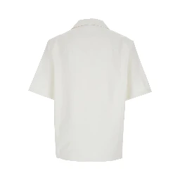 White Bowling Shirt with Cuban Collar in Cotton Man