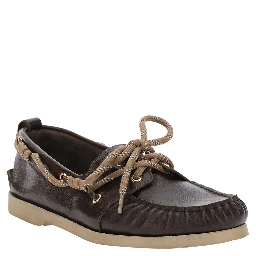 Brown Boat Moccasins with Side Laces in Leather Men