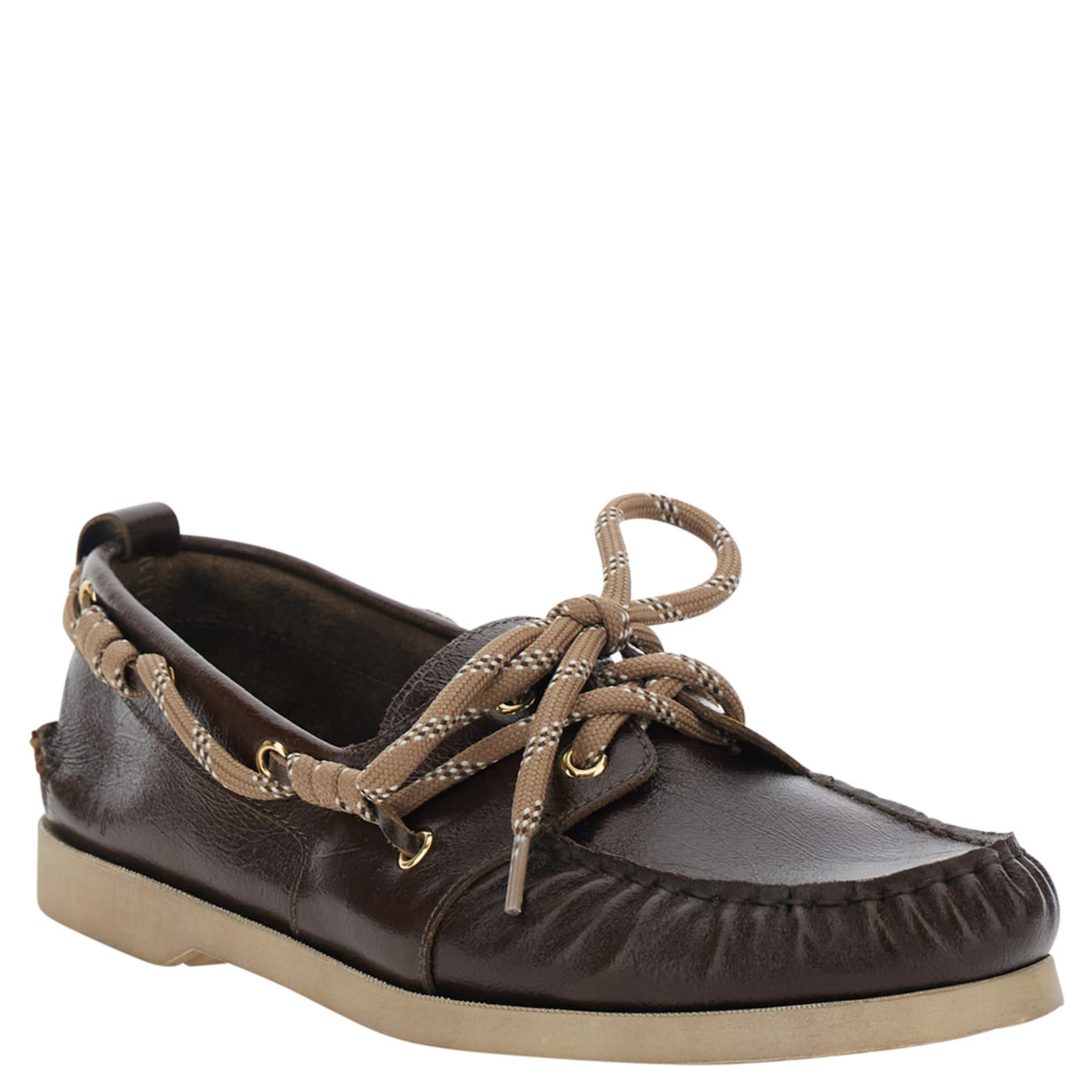 Brown Boat Moccasins with Side Laces in Leather Men