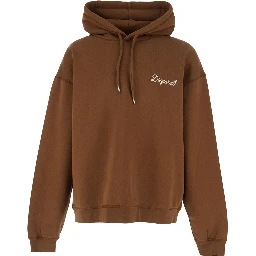 Brown Hoodie with Drawstring and Logo Lettering on the Front in Cotton for Men