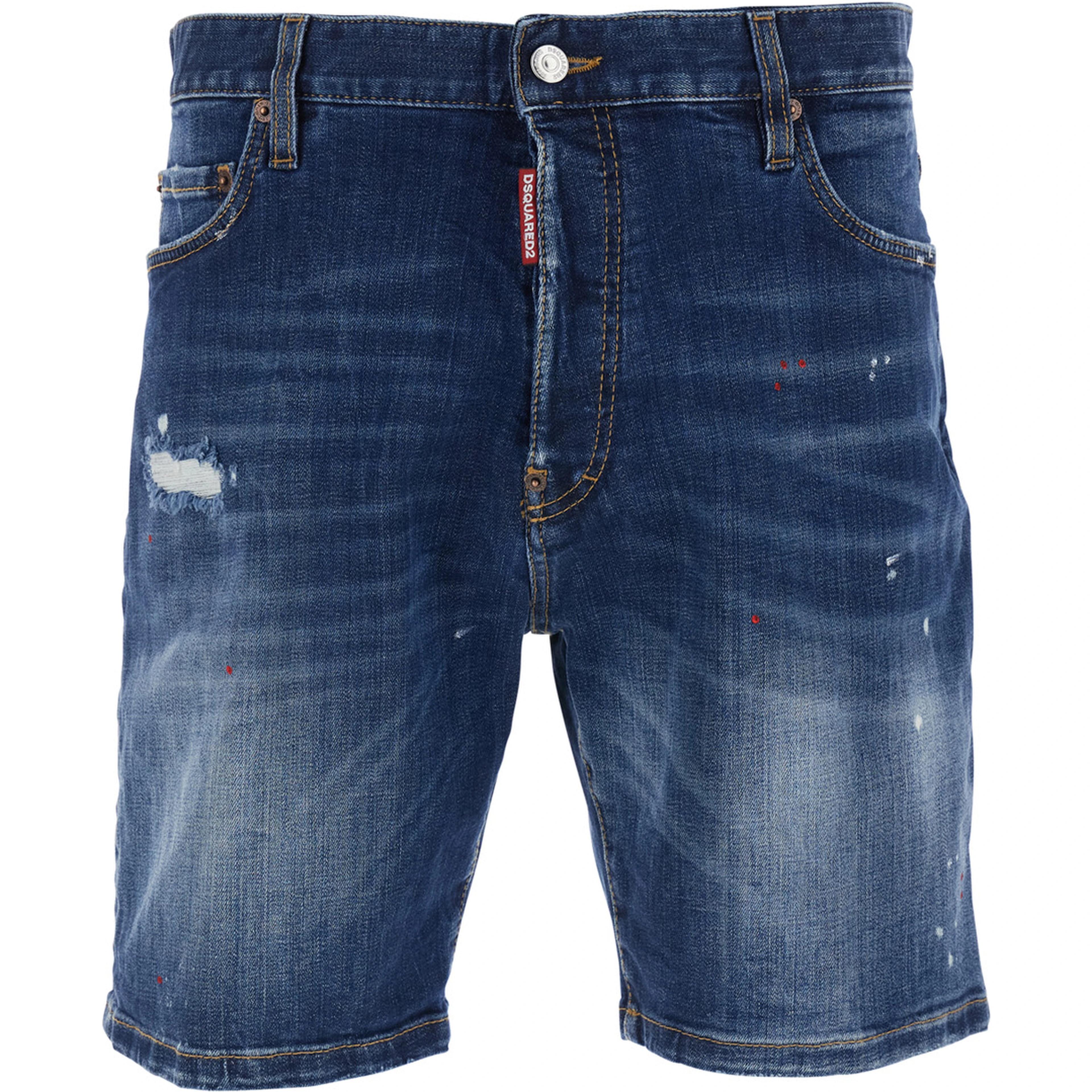 Marine Blue Shorts with Logo Patch on the Back and Ripped Details in Denim Men