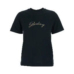 Black Crewneck T-Shirt with Logo Lettering on the Front in Cotton Woman
