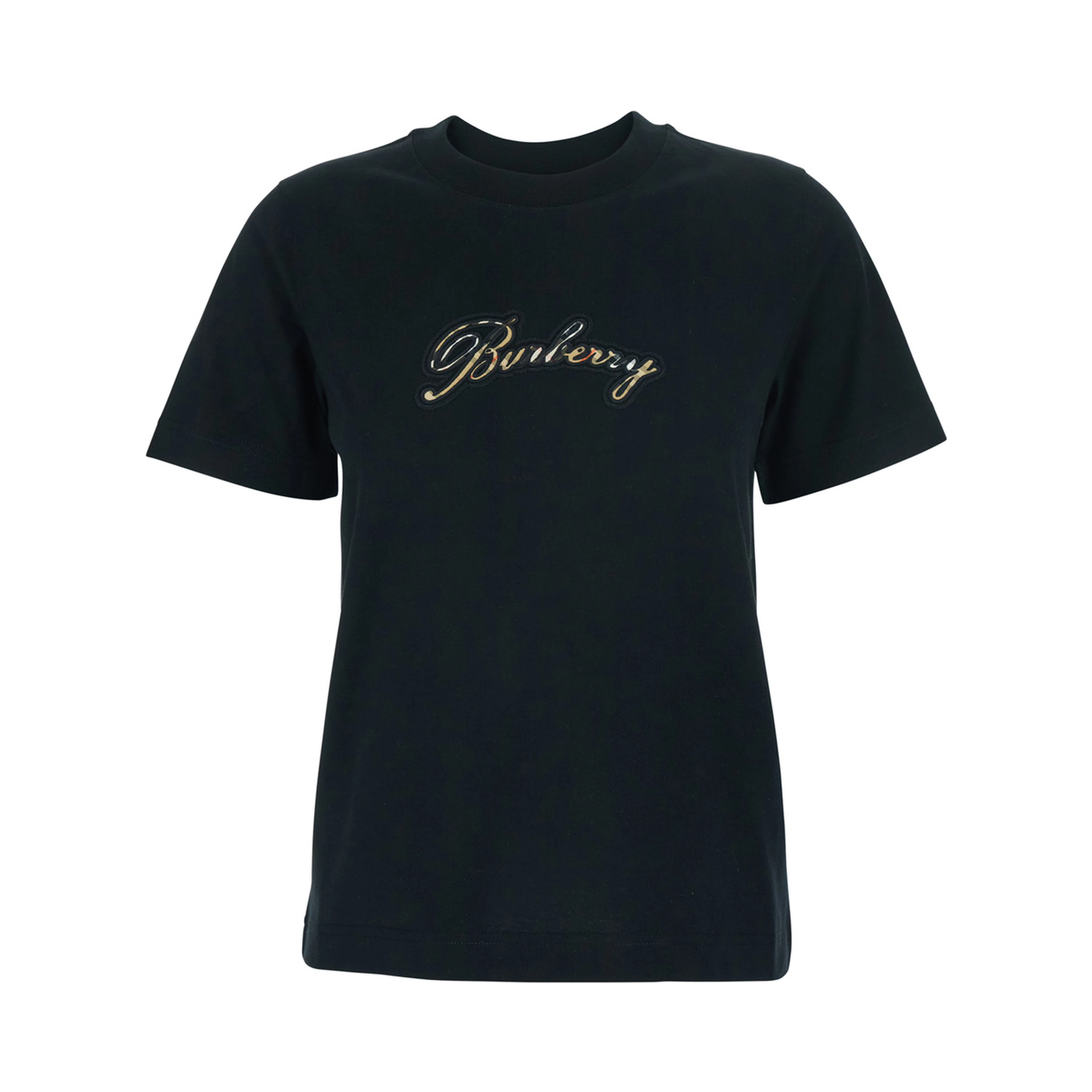Black Crewneck T-Shirt with Logo Lettering on the Front in Cotton Woman
