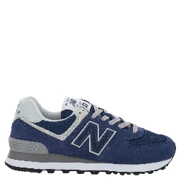 Blue Low Top Sneakers with Logo Patch on the Tongue and Maxi Logo Patch on the Side in Leather and Fabric for Women