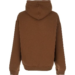 Brown Hoodie with Drawstring and Logo Lettering on the Front in Cotton for Men
