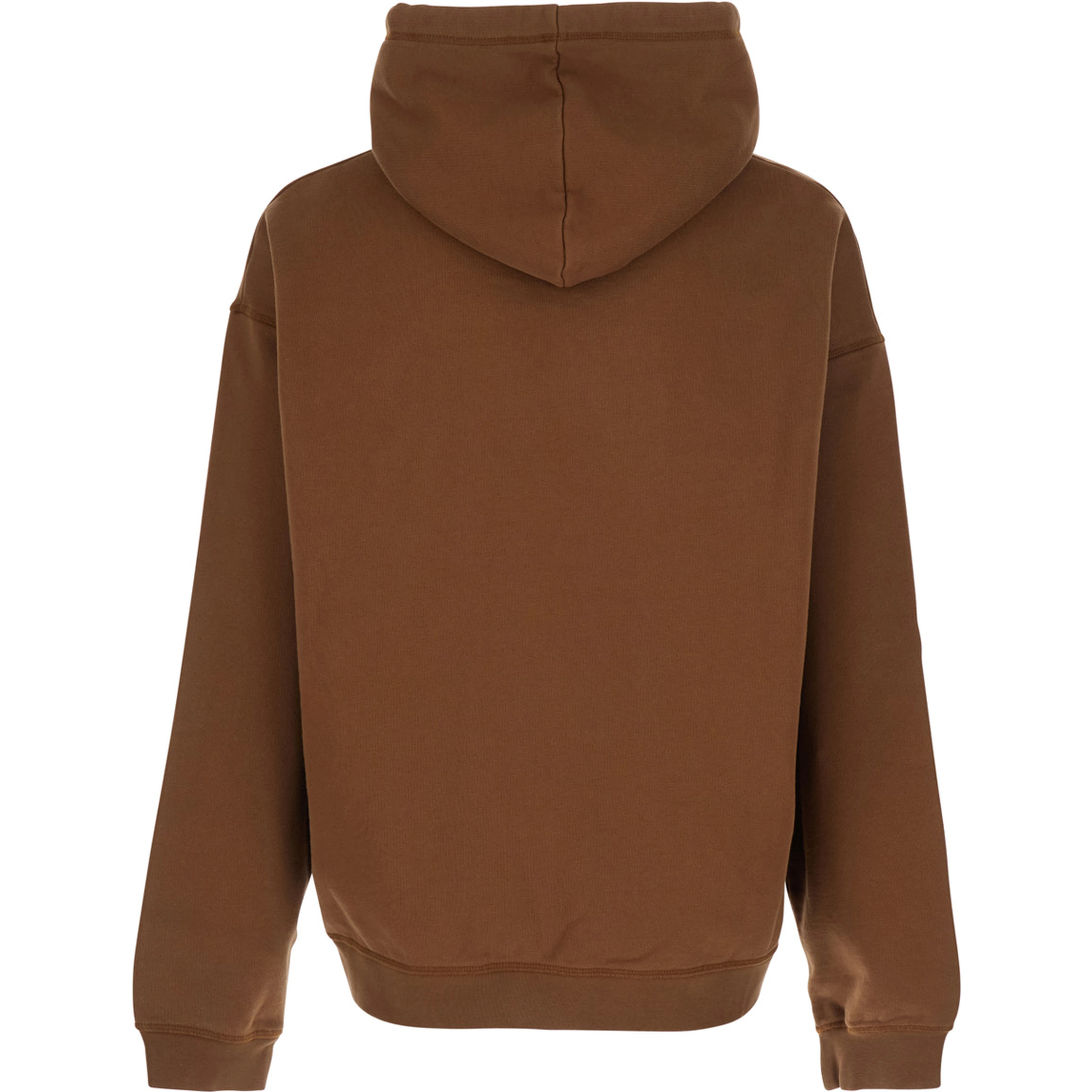 Brown Hoodie with Drawstring and Logo Lettering on the Front in Cotton for Men