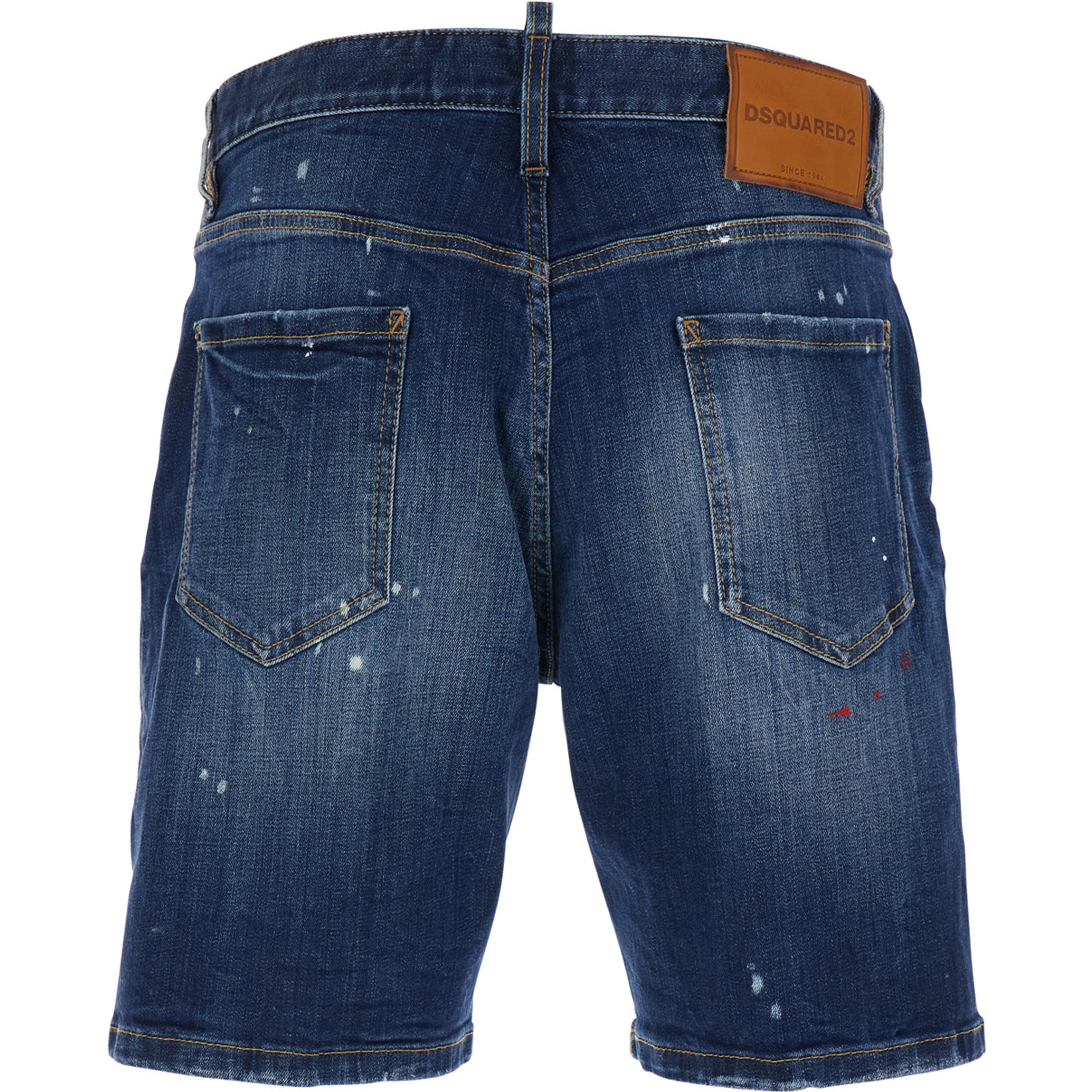 Marine Blue Shorts with Logo Patch on the Back and Ripped Details in Denim Men