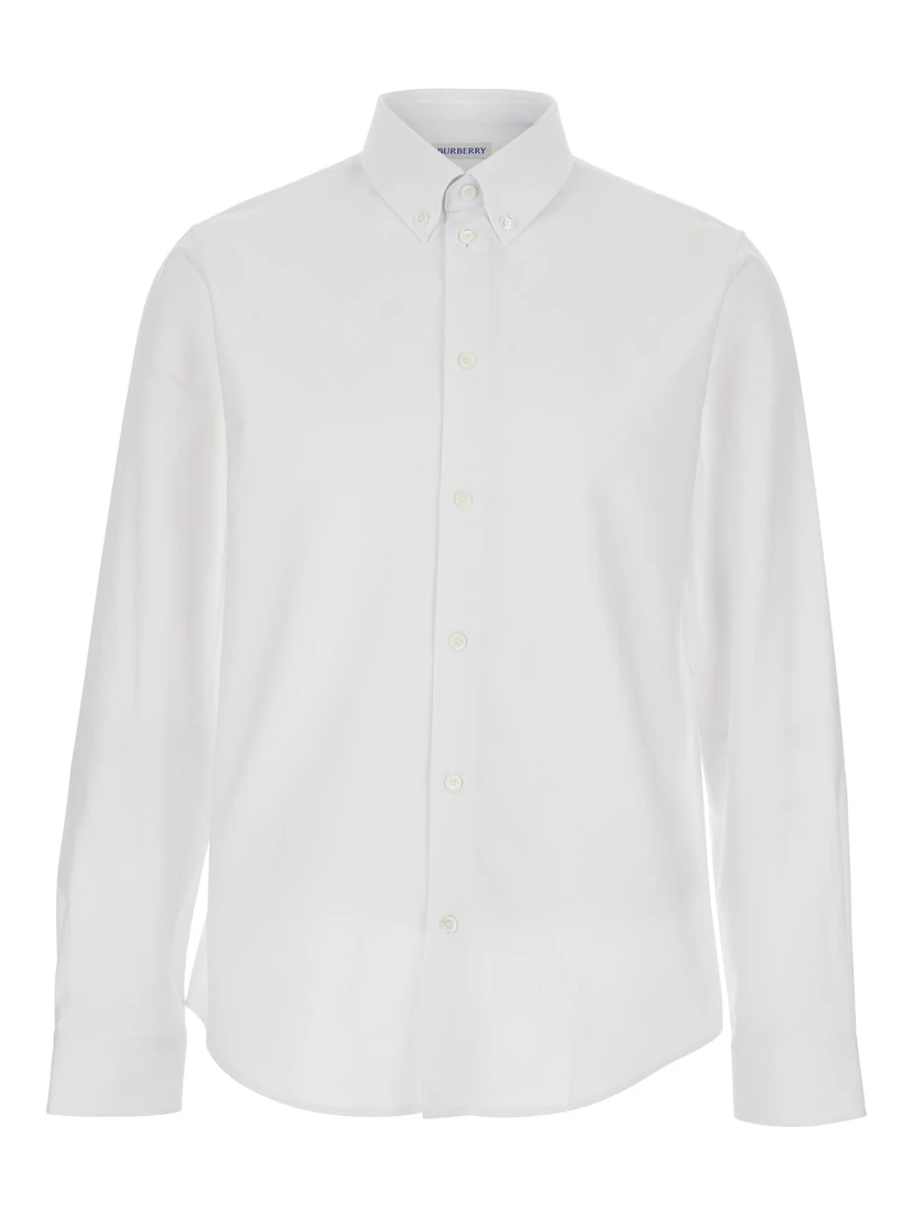 White Shirt with Button Down Collar in Cotton Man