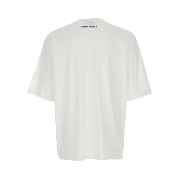 White Crew Neck T-Shirt with Front Print in Cotton for Men