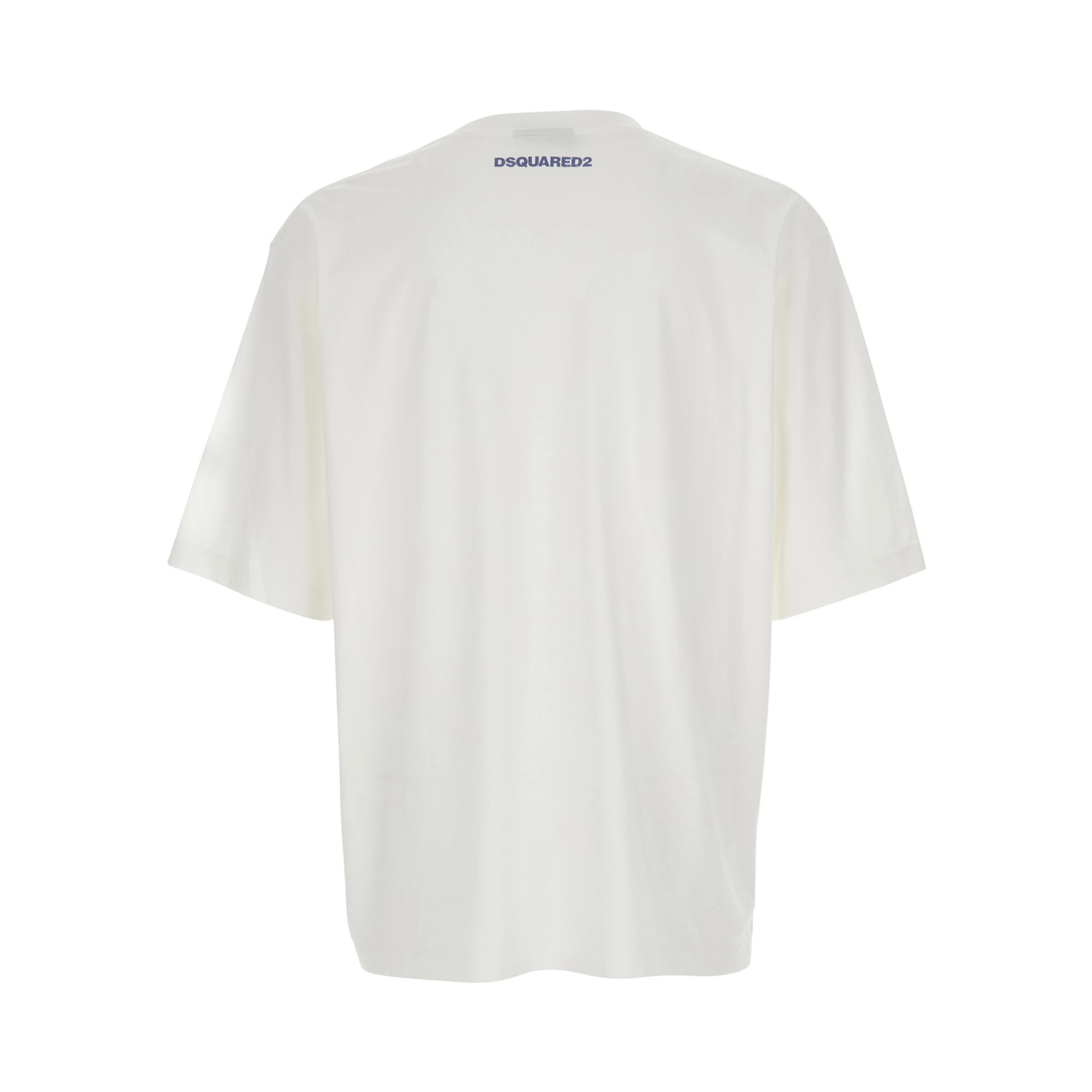 White Crew Neck T-Shirt with Front Print in Cotton for Men