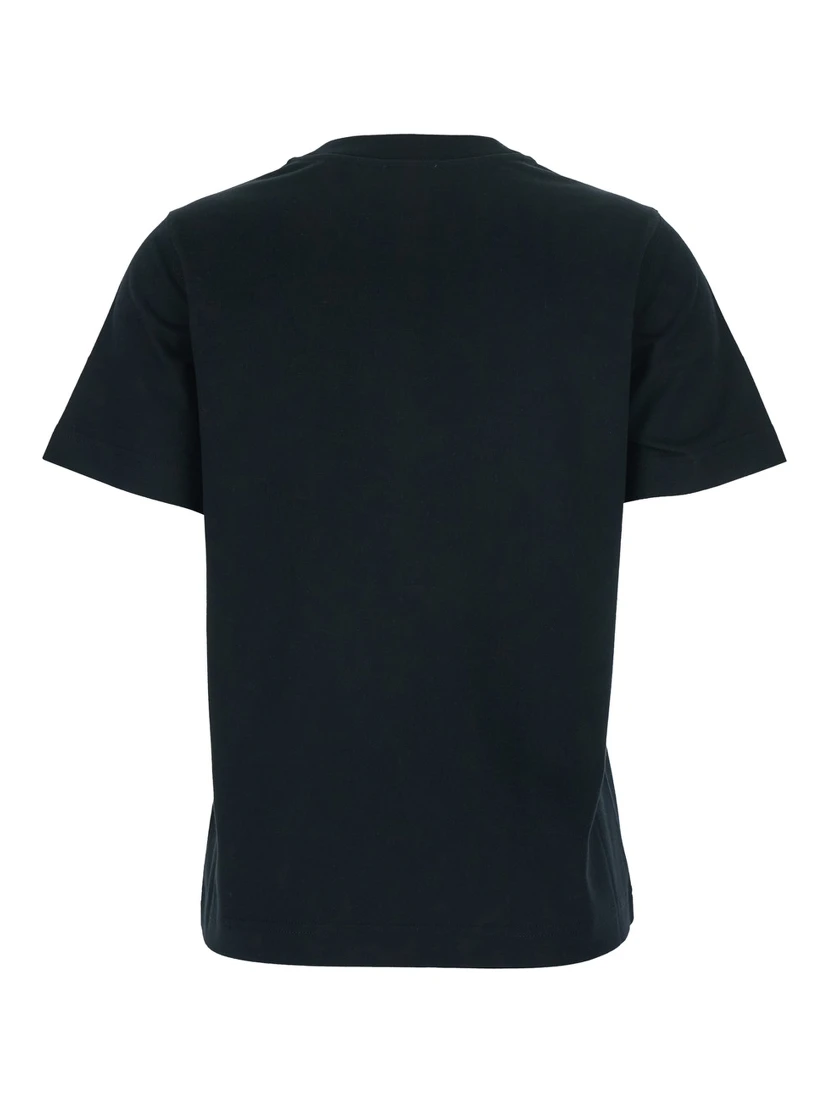 Black Crewneck T-Shirt with Logo Lettering on the Front in Cotton Woman