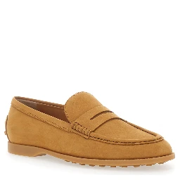 Loafers "Tods" with Half Horsebit Detail on the Back and Rubber Sole in Beige Suede for Women