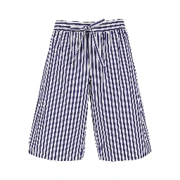 Blue Bermuda Shorts with Striped motif and Elastic Waist In Cotton for Men