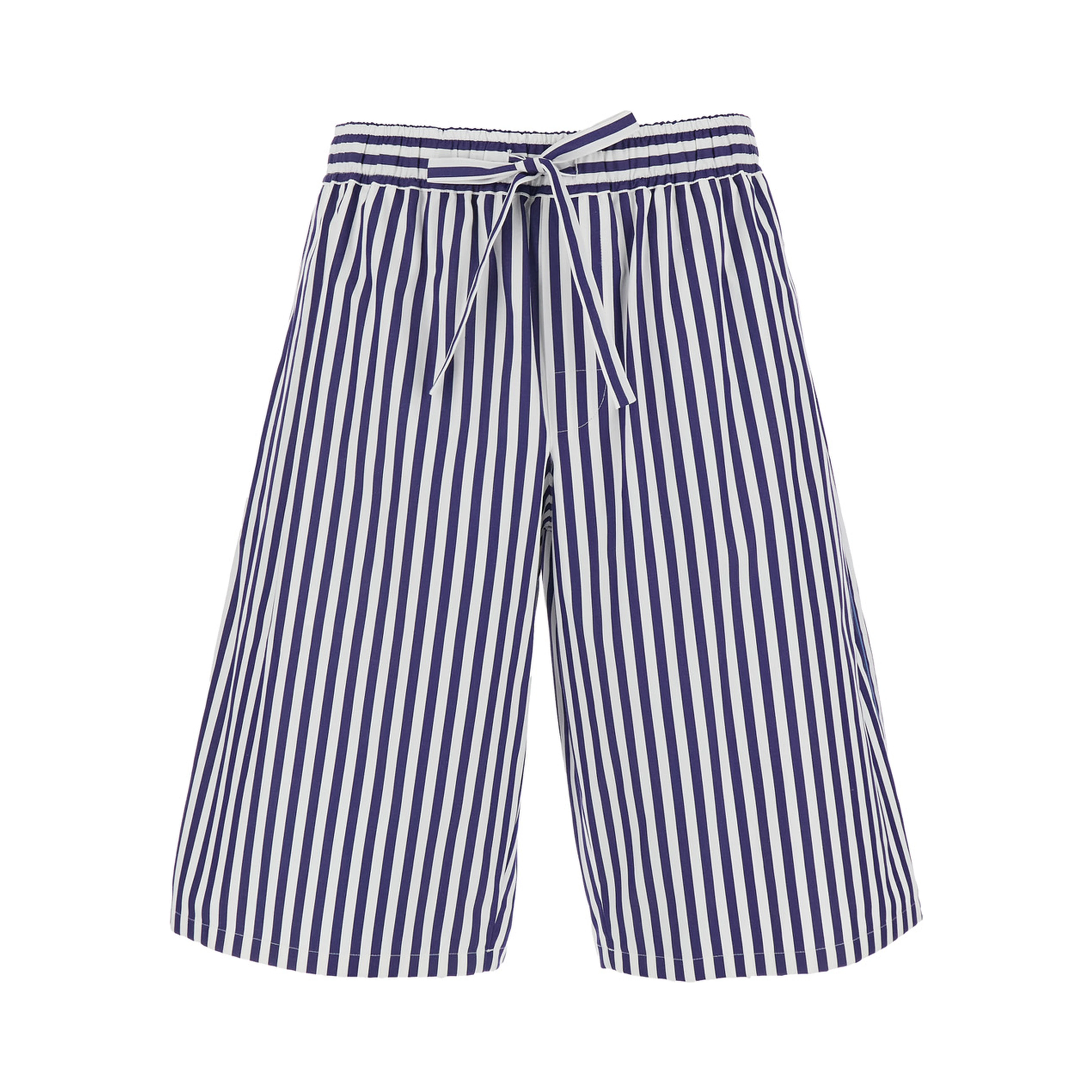 Blue Bermuda Shorts with Striped motif and Elastic Waist In Cotton for Men