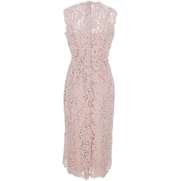 Pink Dress with Lace Design in Mixed Cotton Woman