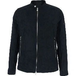 Jacket MCKZ0093033588001 Black with High Collar and Zip Closure in Tech Fabric Men