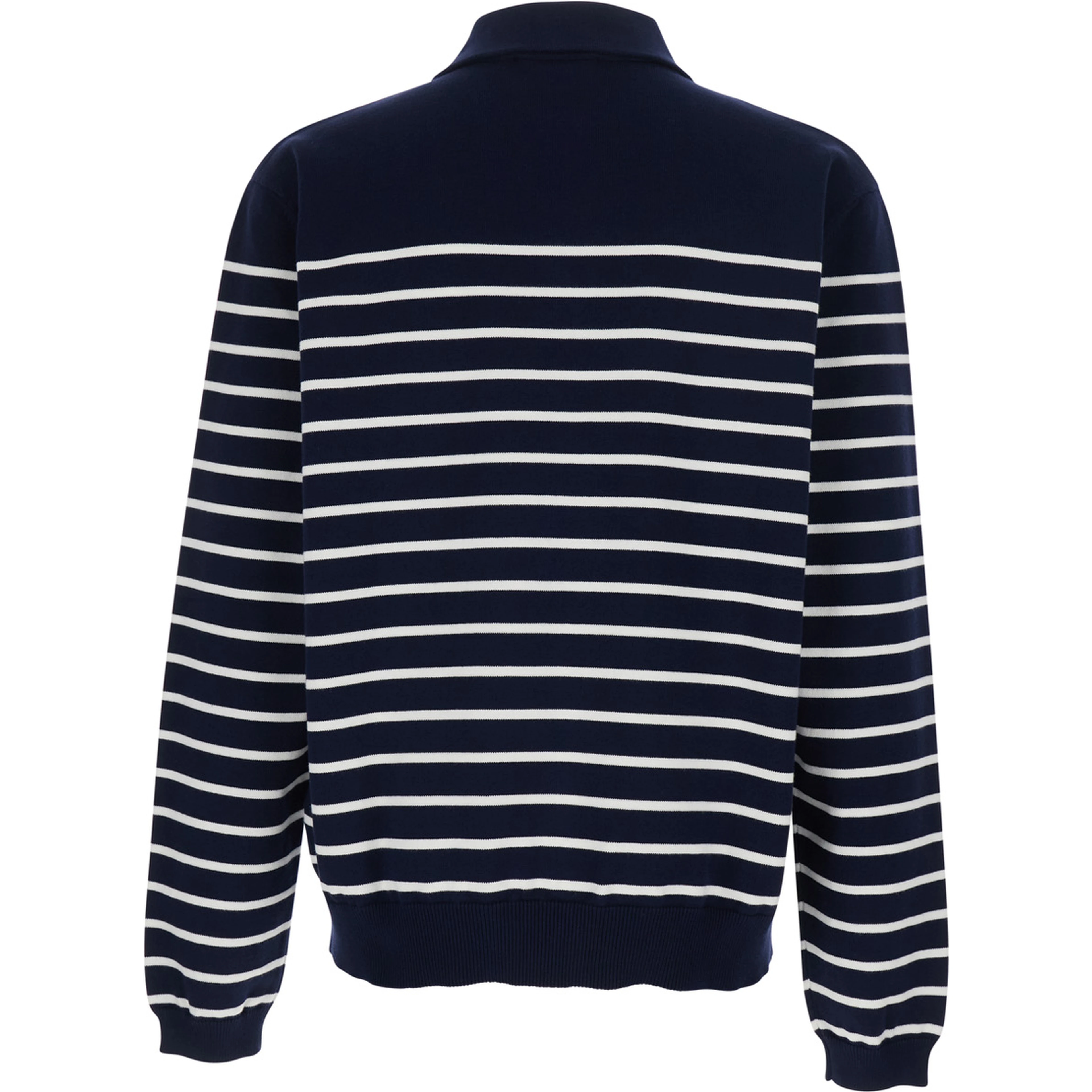 Blue Long Sleeve Polo Shirt with Logo Embroidery on the Front and All-Over Stripe Motif in Cotton for Men
