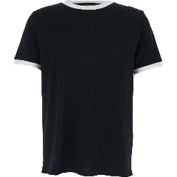 Black crew neck T-shirt with contrasting details on the neck and sleeves in cotton and linen blend man
