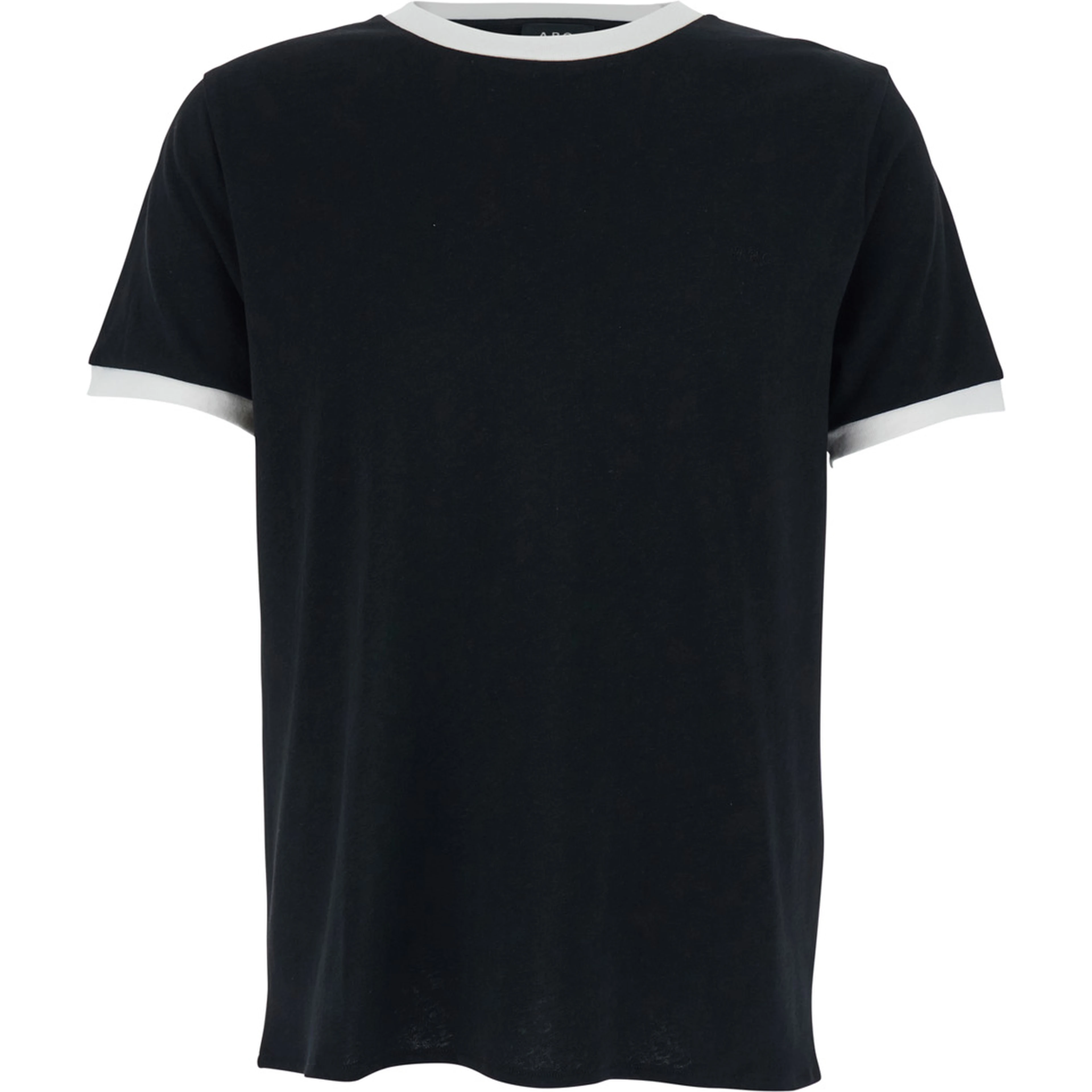 Black crew neck T-shirt with contrasting details on the neck and sleeves in cotton and linen blend man