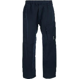 Blue Pants with elasticated waist and a cargo pocket in Cotton and Linen blend for Men