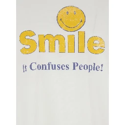 White Crew Neck T-Shirt with Front Print in Cotton for Men