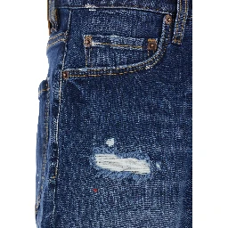Marine Blue Shorts with Logo Patch on the Back and Ripped Details in Denim Men