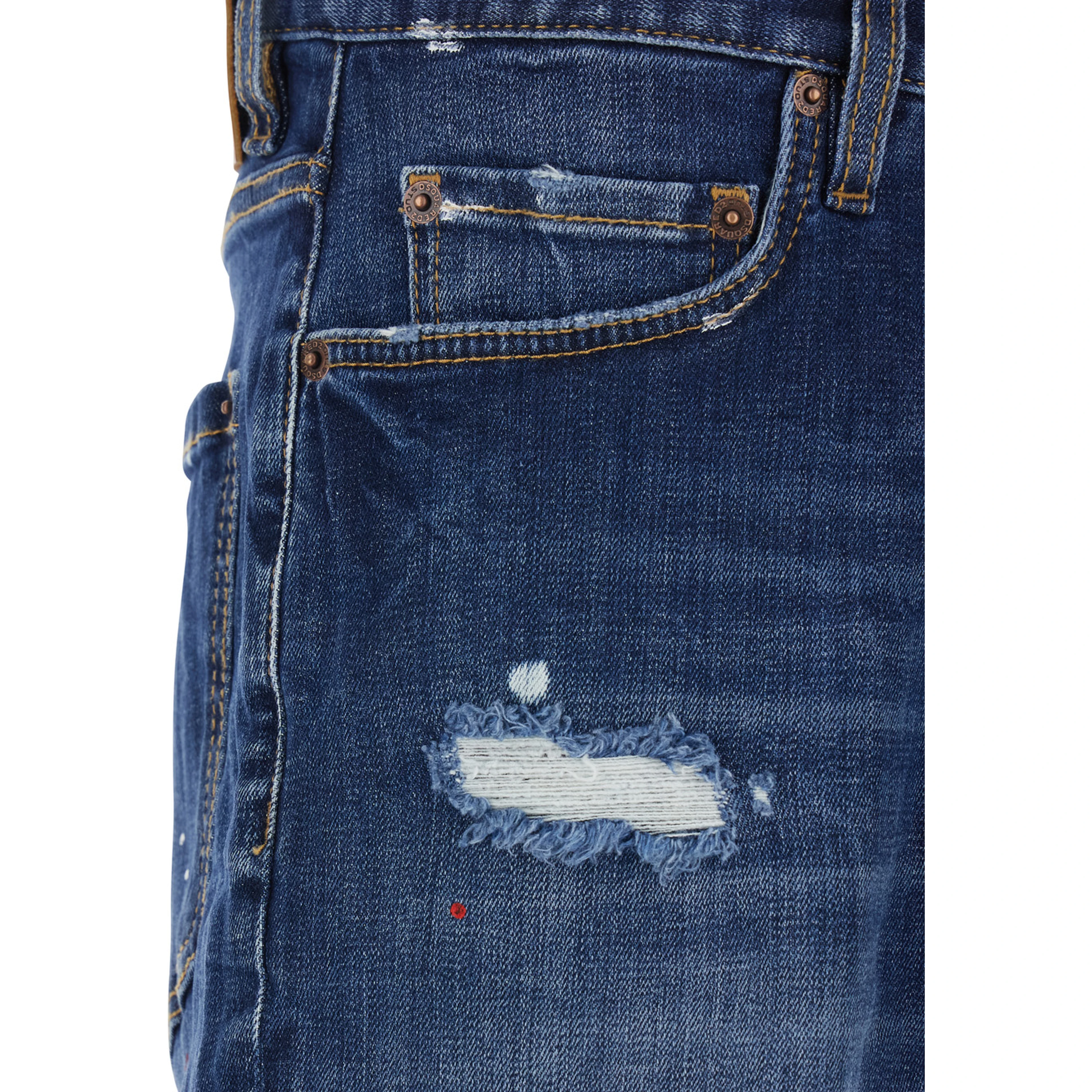 Marine Blue Shorts with Logo Patch on the Back and Ripped Details in Denim Men