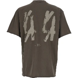 Grey Crew Neck T-Shirt with Maxi Logo on the Back in Cotton for Men