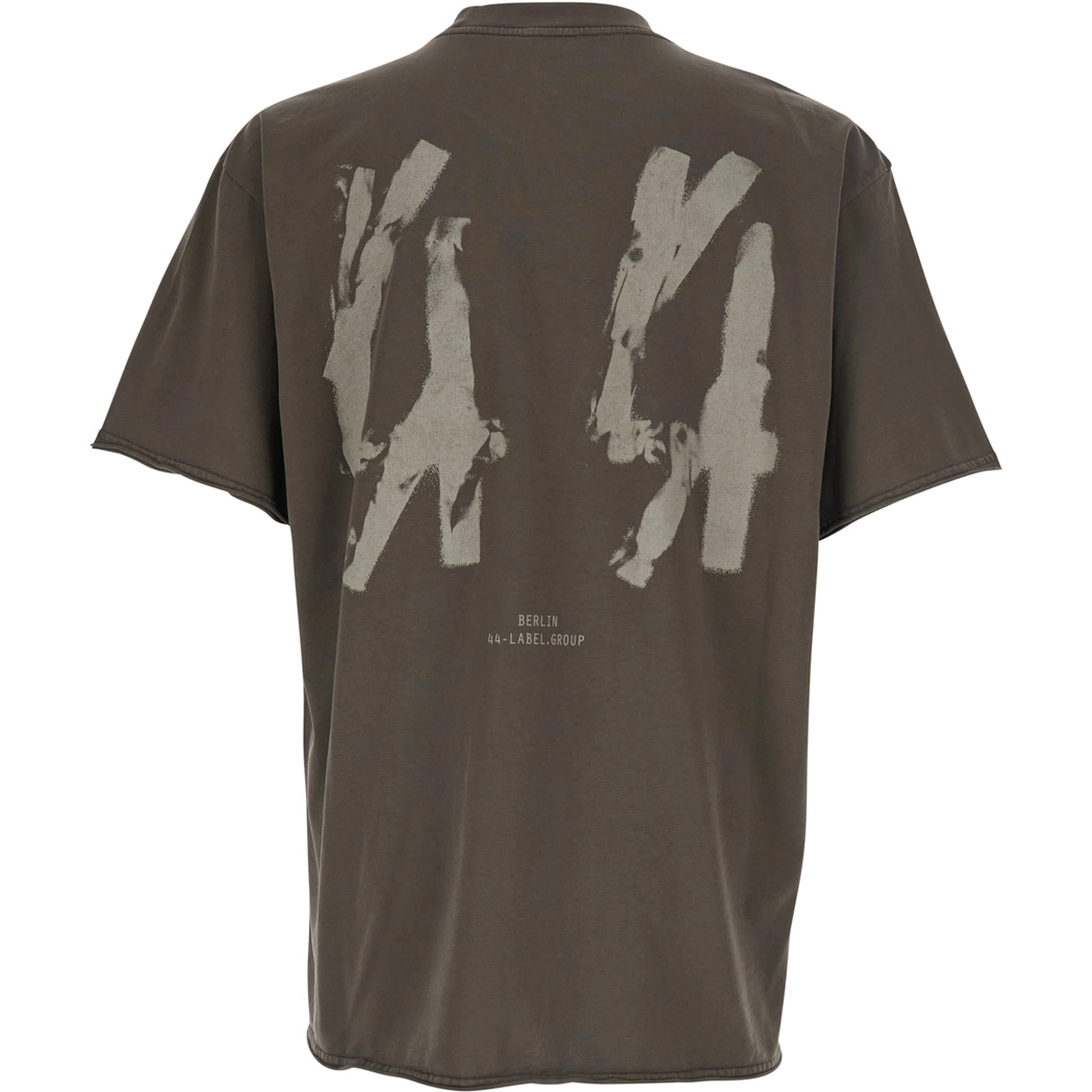 Grey Crew Neck T-Shirt with Maxi Logo on the Back in Cotton for Men