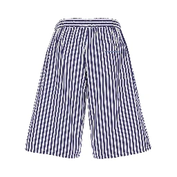 Blue Bermuda Shorts with Striped motif and Elastic Waist In Cotton for Men