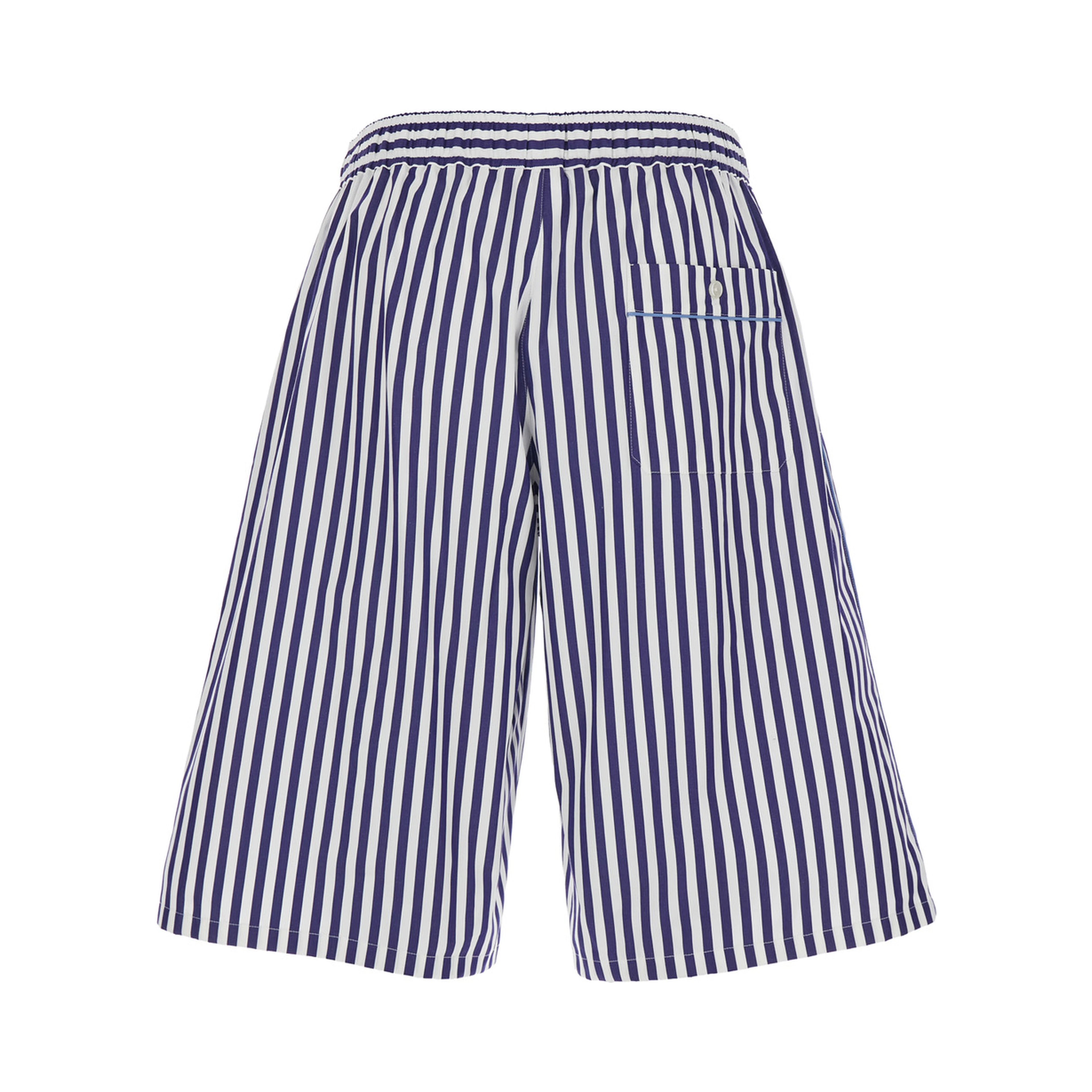 Blue Bermuda Shorts with Striped motif and Elastic Waist In Cotton for Men