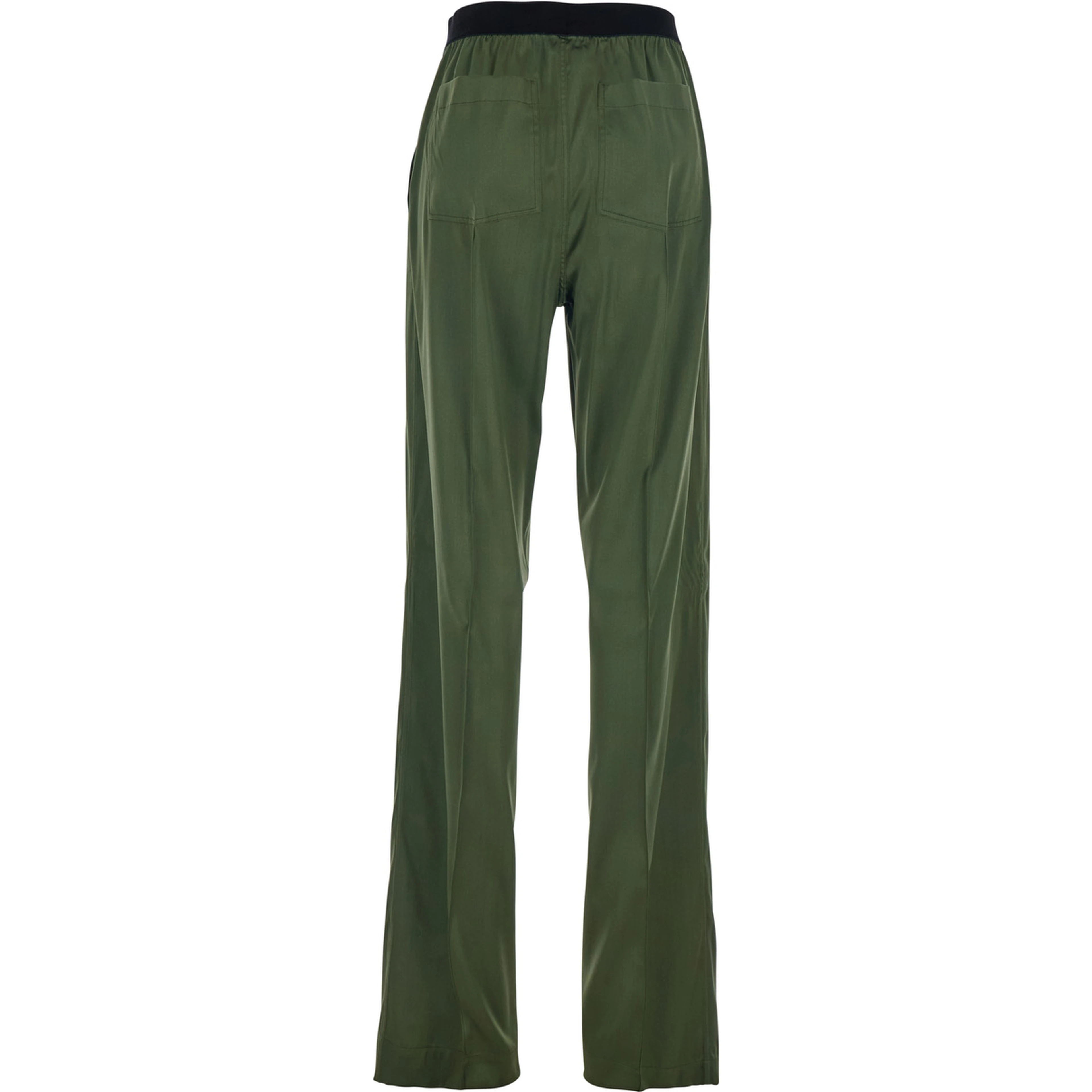Green Elastic Waist Pants with Logo Lettering in Stretch Silk Woman