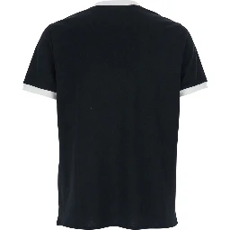 Black crew neck T-shirt with contrasting details on the neck and sleeves in cotton and linen blend man