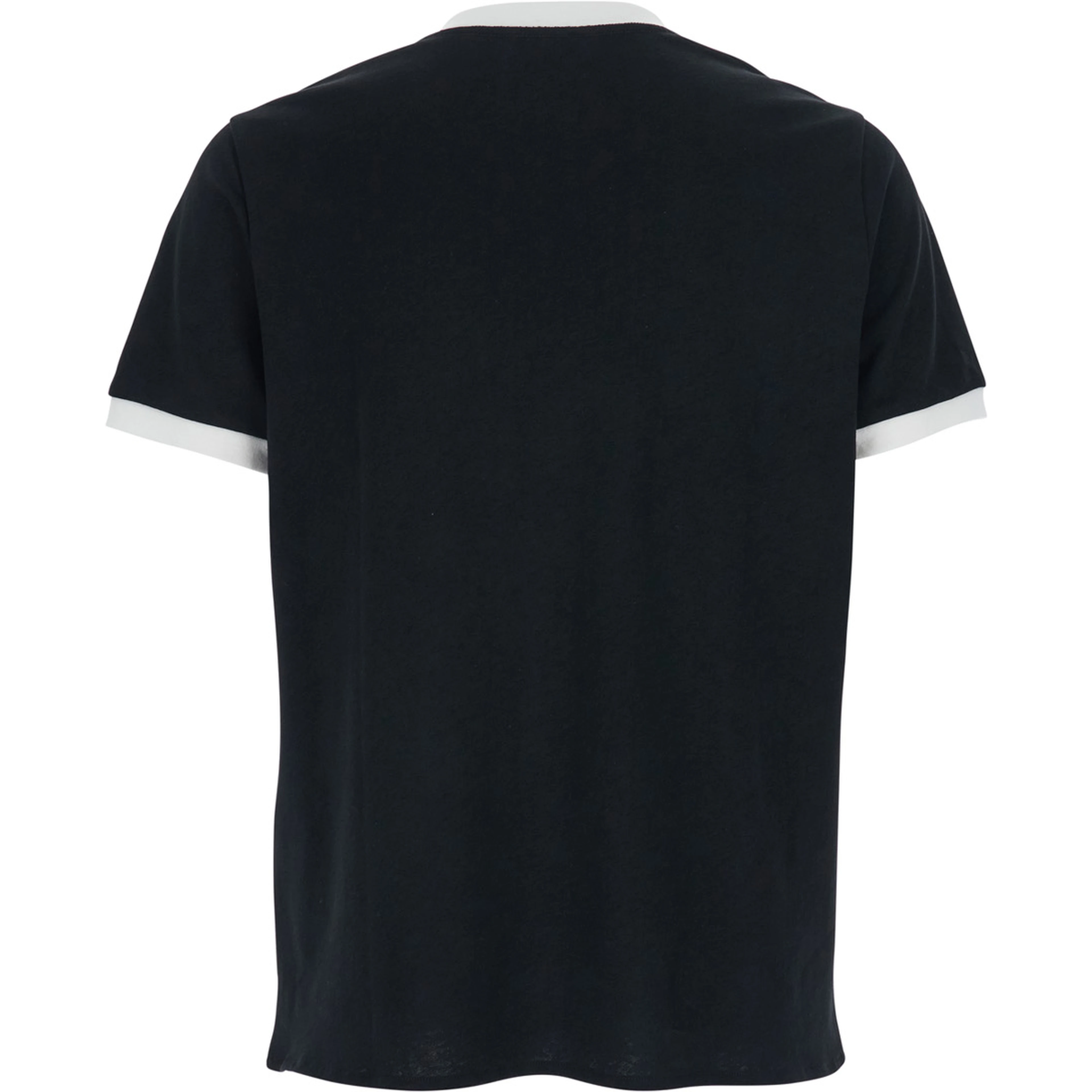 Black crew neck T-shirt with contrasting details on the neck and sleeves in cotton and linen blend man