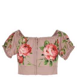 Pink Floral Print Crop Top with Double Knot In Cotton for Women
