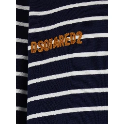 Blue Long Sleeve Polo Shirt with Logo Embroidery on the Front and All-Over Stripe Motif in Cotton for Men