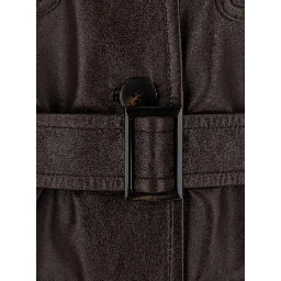 Amaca Brown Single-breasted Jacket with classic collar and Waist Belt in leather woman