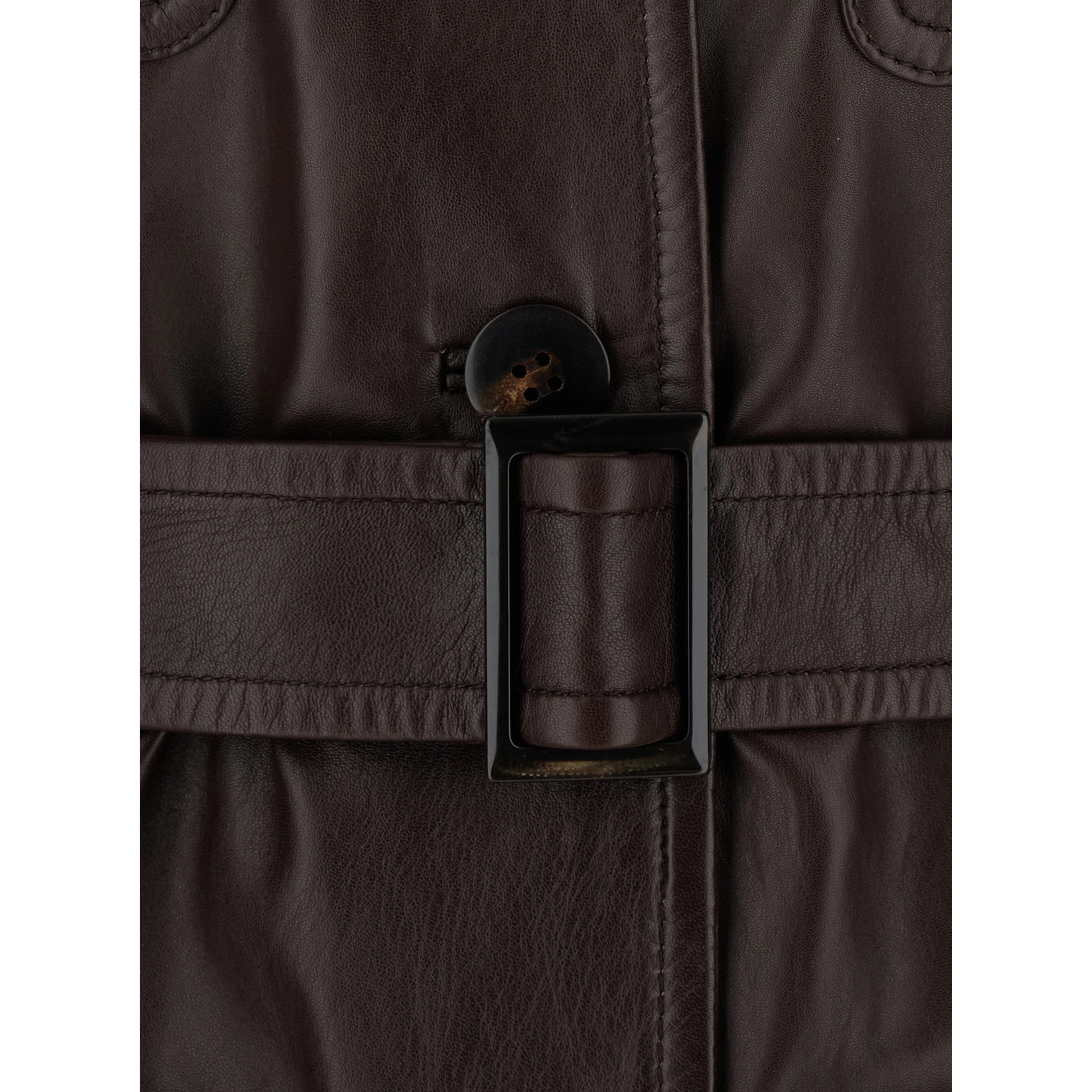 Amaca Brown Single-breasted Jacket with classic collar and Waist Belt in leather woman