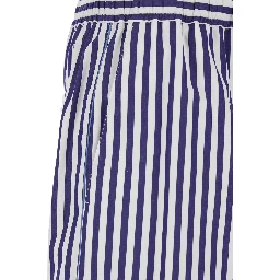Blue Bermuda Shorts with Striped motif and Elastic Waist In Cotton for Men