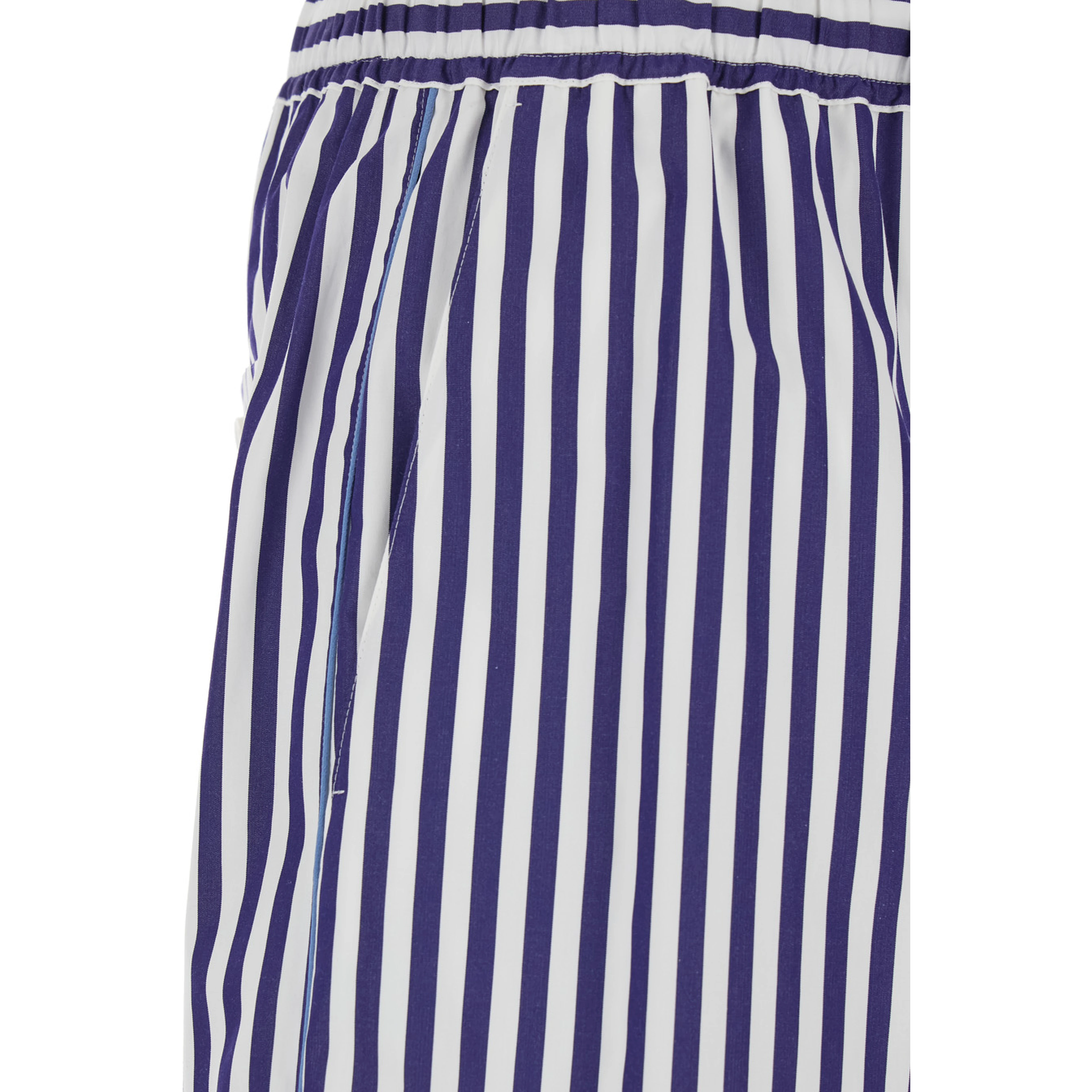 Blue Bermuda Shorts with Striped motif and Elastic Waist In Cotton for Men