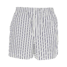 White Shorts with Elastic Waist and All-Over Striped Motif for Women