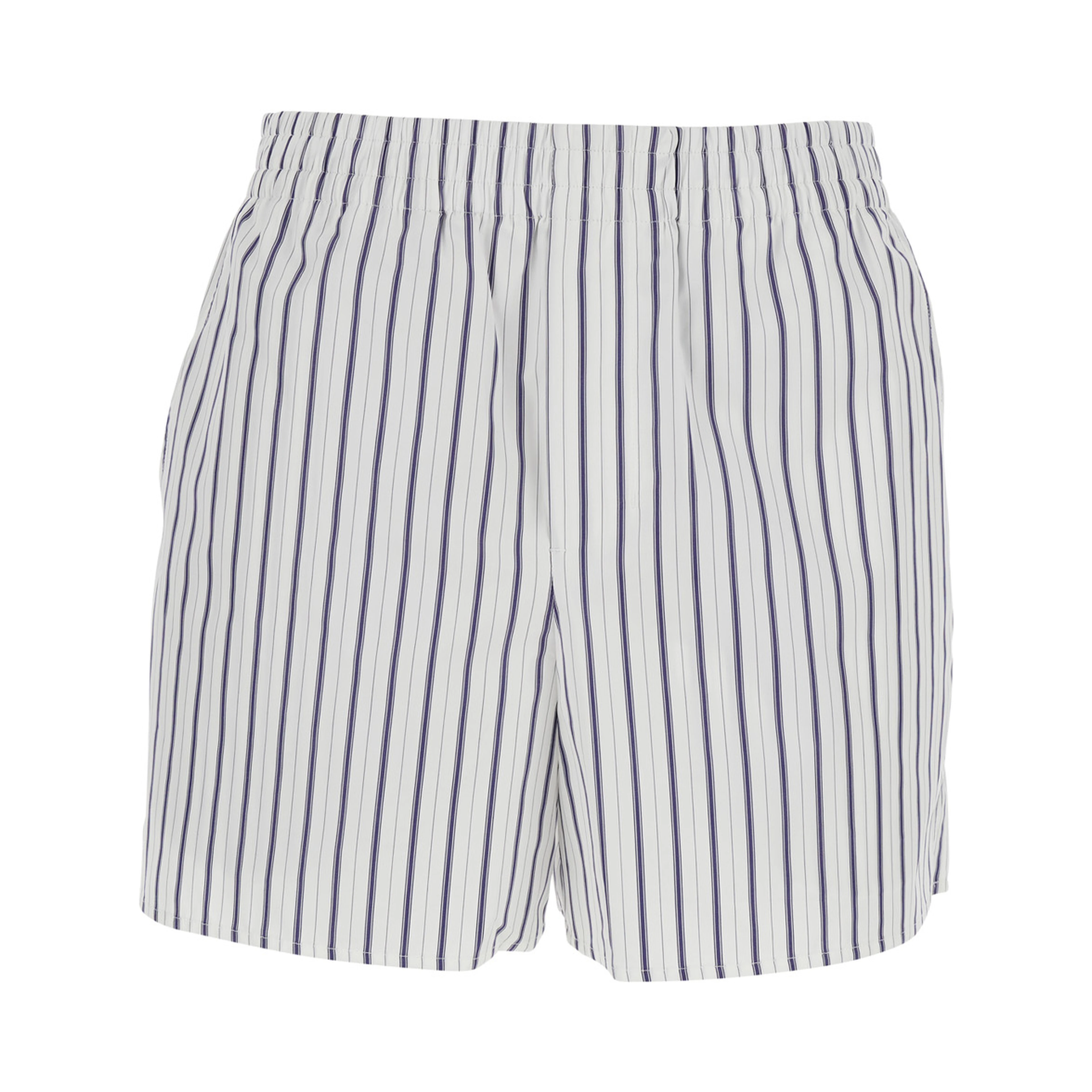 White Shorts with Elastic Waist and All-Over Striped Motif for Women