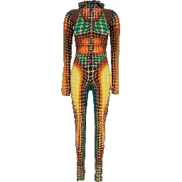 Multicolor Jumpsuit with Hood and All-Over Print in Tech Fabric Woman