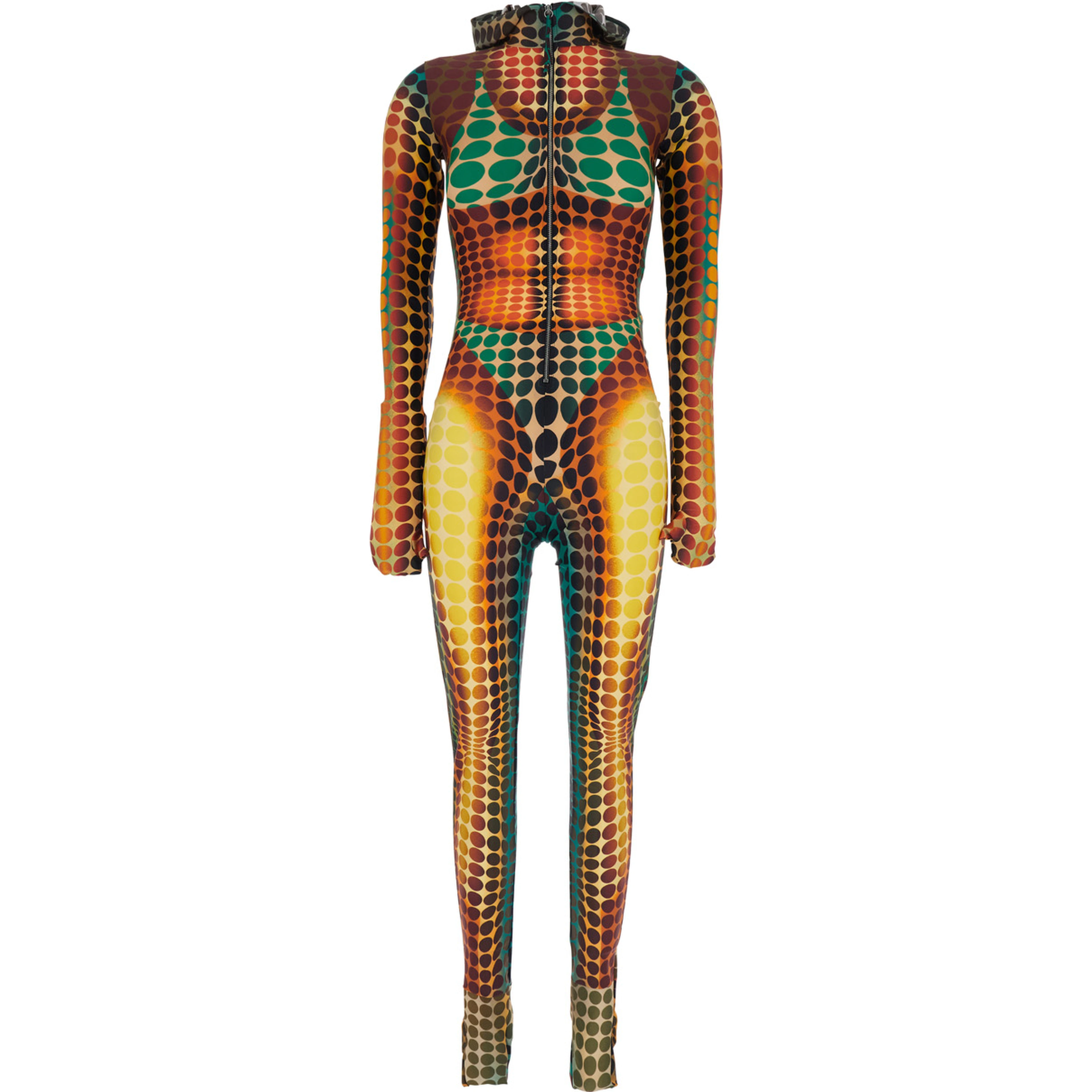 Multicolor Jumpsuit with Hood and All-Over Print in Tech Fabric Woman