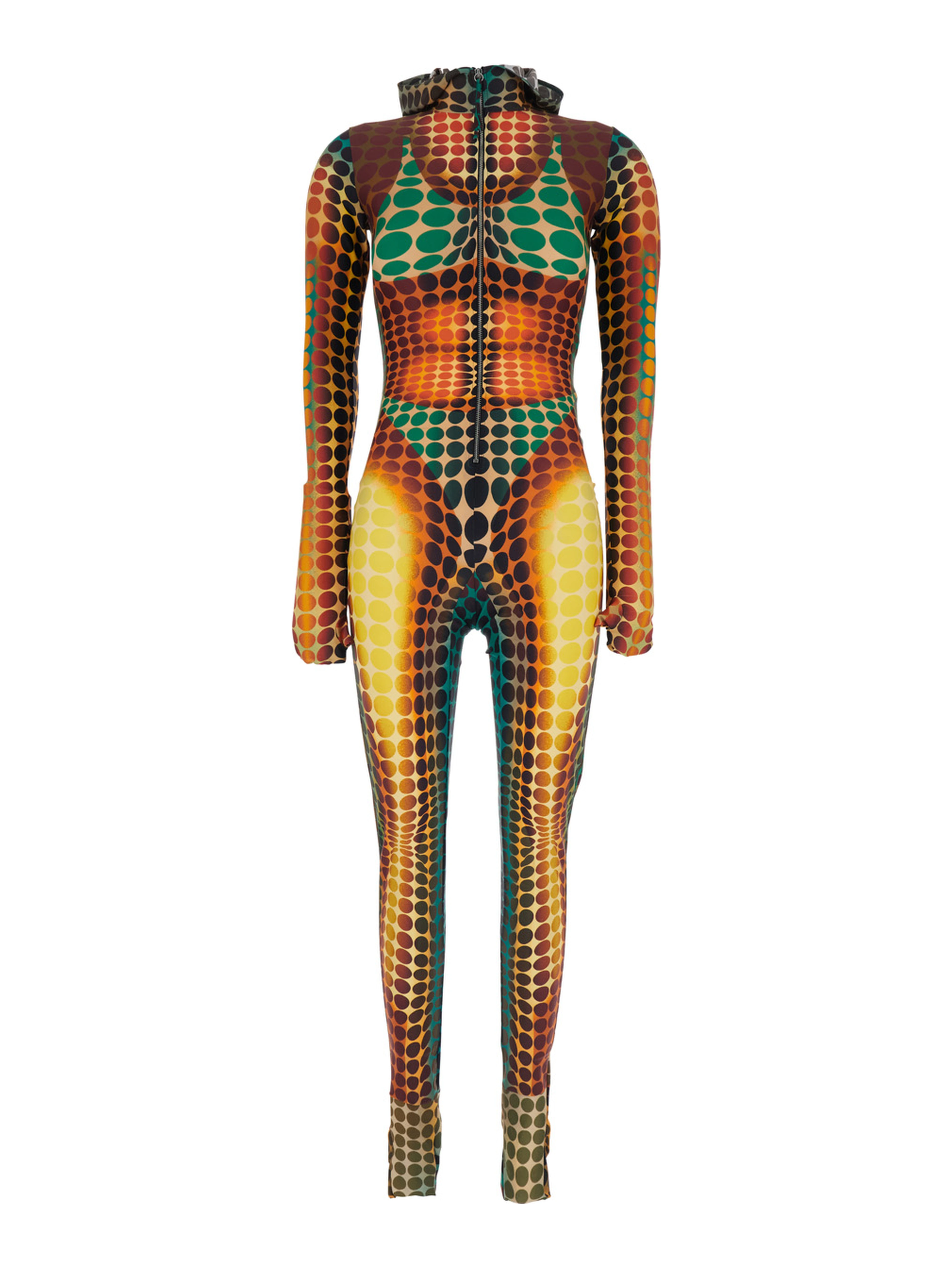 Multicolor Jumpsuit with Hood and All-Over Print in Tech Fabric Woman
